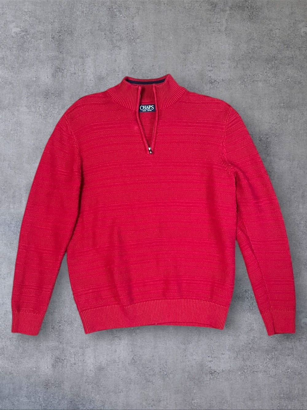 Red Knit Quarter Zip Chaps Sz M Sweater